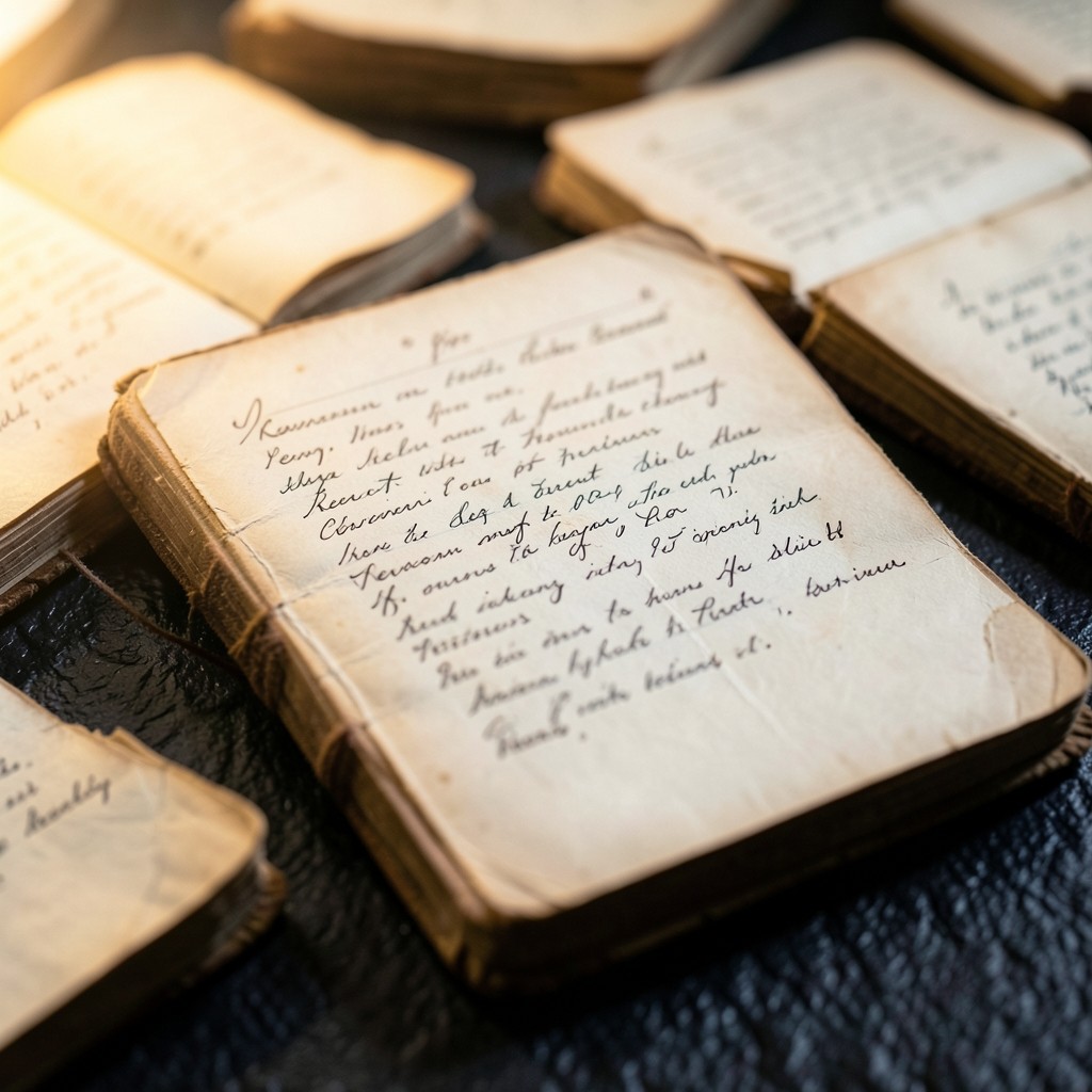 Close view of renewal ledgers with pencil annotations