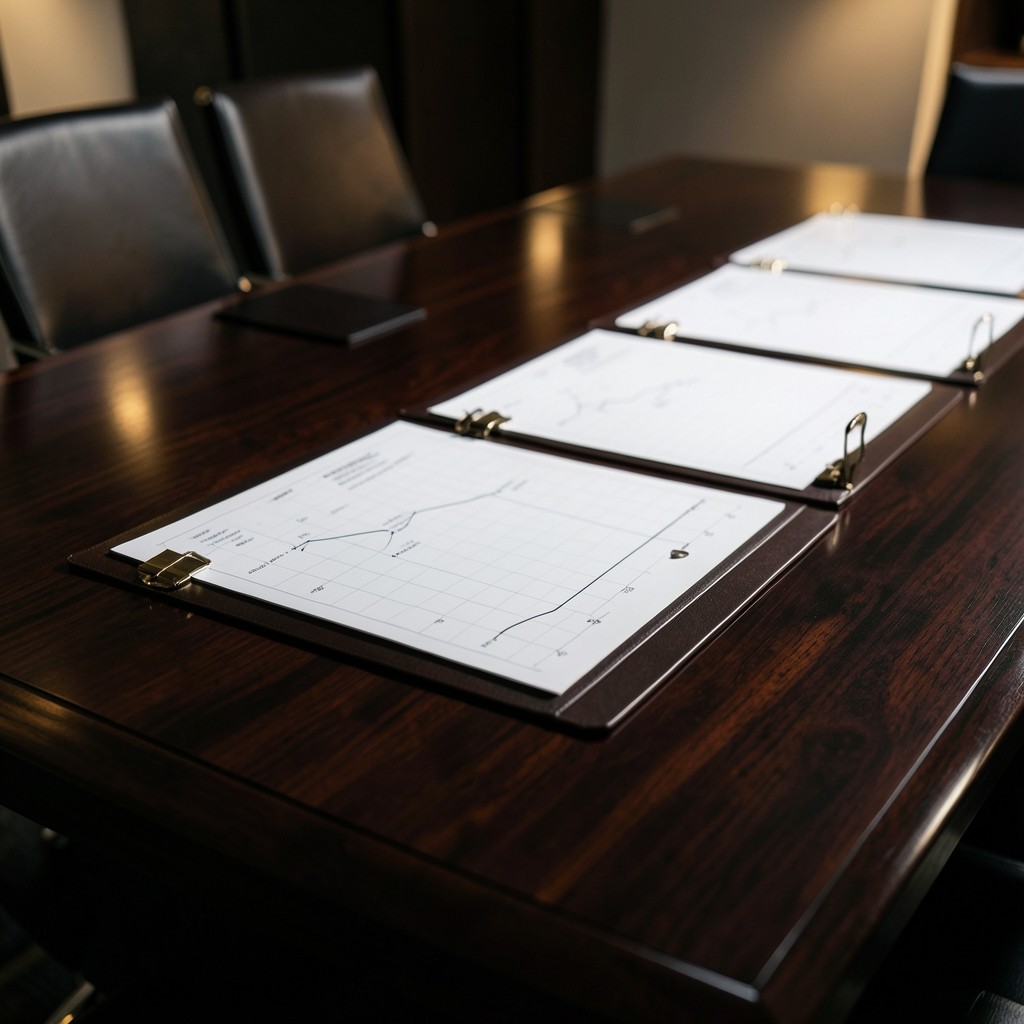 Sequential chart plates laid out along a long dark table